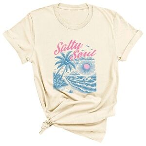 Ivory Summer T-Shirt with Pink and Blue Salty Soul Graphic